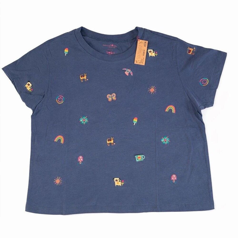 Natural Life Womens Medium Fave Little Things Tee Shirt Short Sleeve Blue NEW